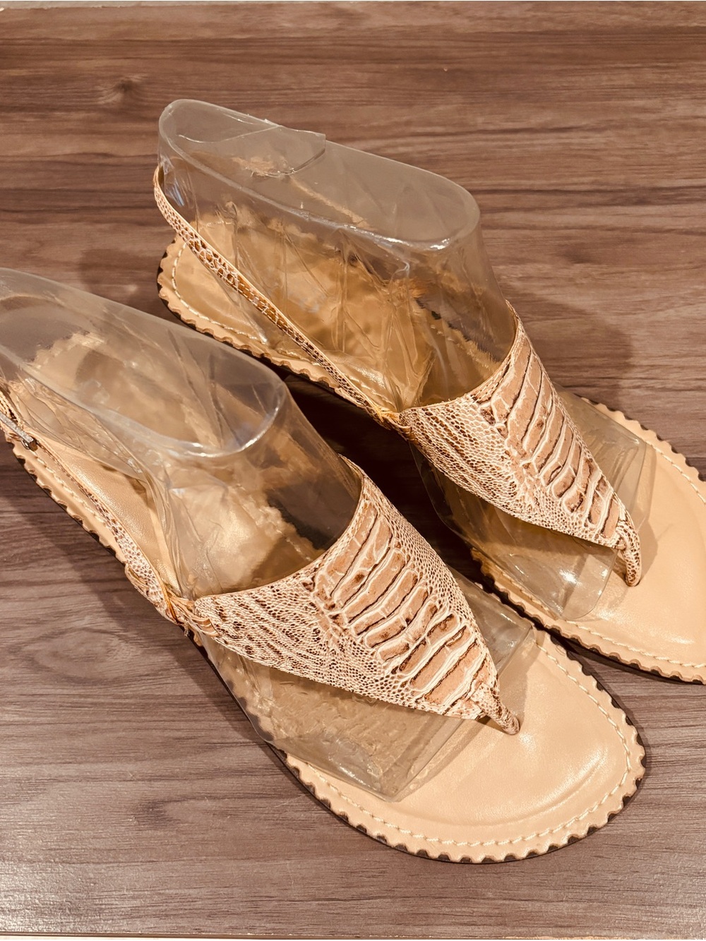 Franco Sarto Beige Woven Pointed-Toe Slingback Sandals Snake Print Casual Summer